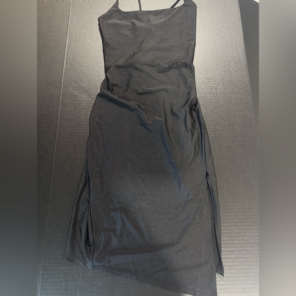 Elegant Black Satin Midi Dress